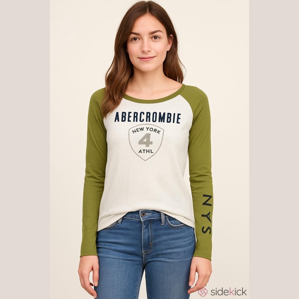 Abercrombie & Fitch Medium Green White Raglan Long Sleeve Shirt Tee Vintage NWOT